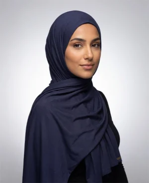 Navy Blue Jersey Hijab Practical, Stretchy & Breathable Jersey One-Piece Hijab from ABAQY in USA