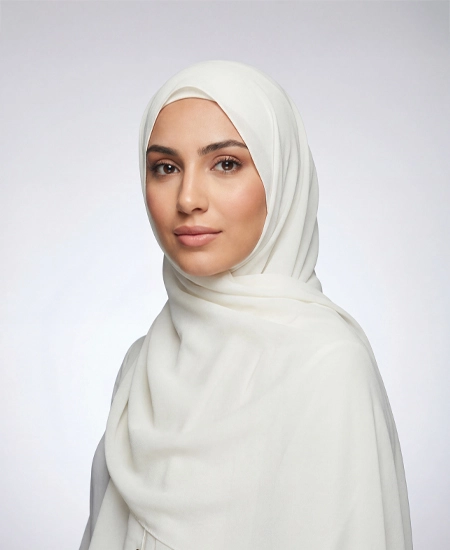 Introducing our Ivory Crepe Chiffon Hijab, crafted from smooth, soft, and non-transparent fabric. This lightweight hijab offers an elegant drape for a sophisticated look, perfect for those who value both comfort and style.