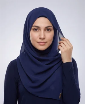 Premium Navi-Blue Chiffon Hijab by Abaqy Hijab in USA