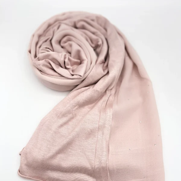 Cold Pink Jersey Crystal Chiffon Shawl Hijab