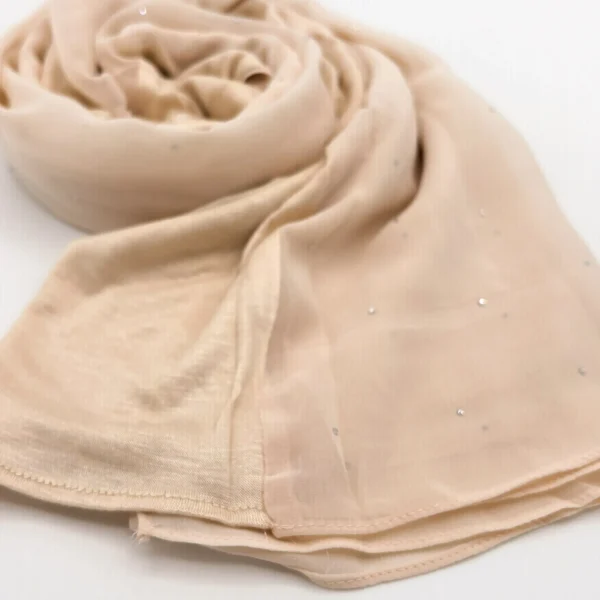 Light Cream Jersey Crystal Chiffon Hijab 4