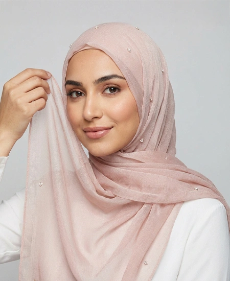 Peach Crystal Light Kashmir Hijab Shawl in USA