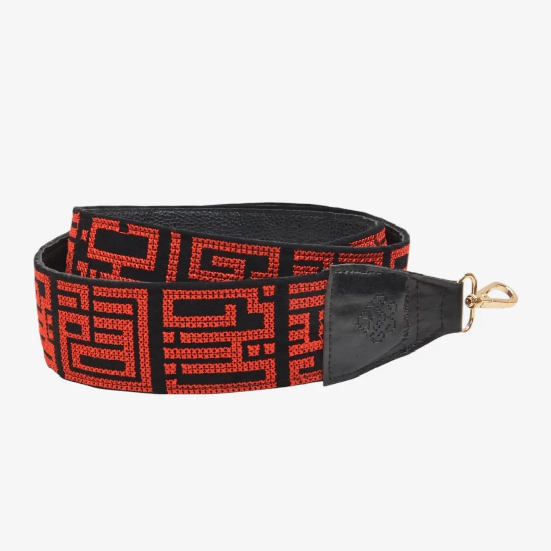 Palestine Cities Red-Black Background Embroidered Belt Palestine Cities Red-Black Background Embroidered Belt
