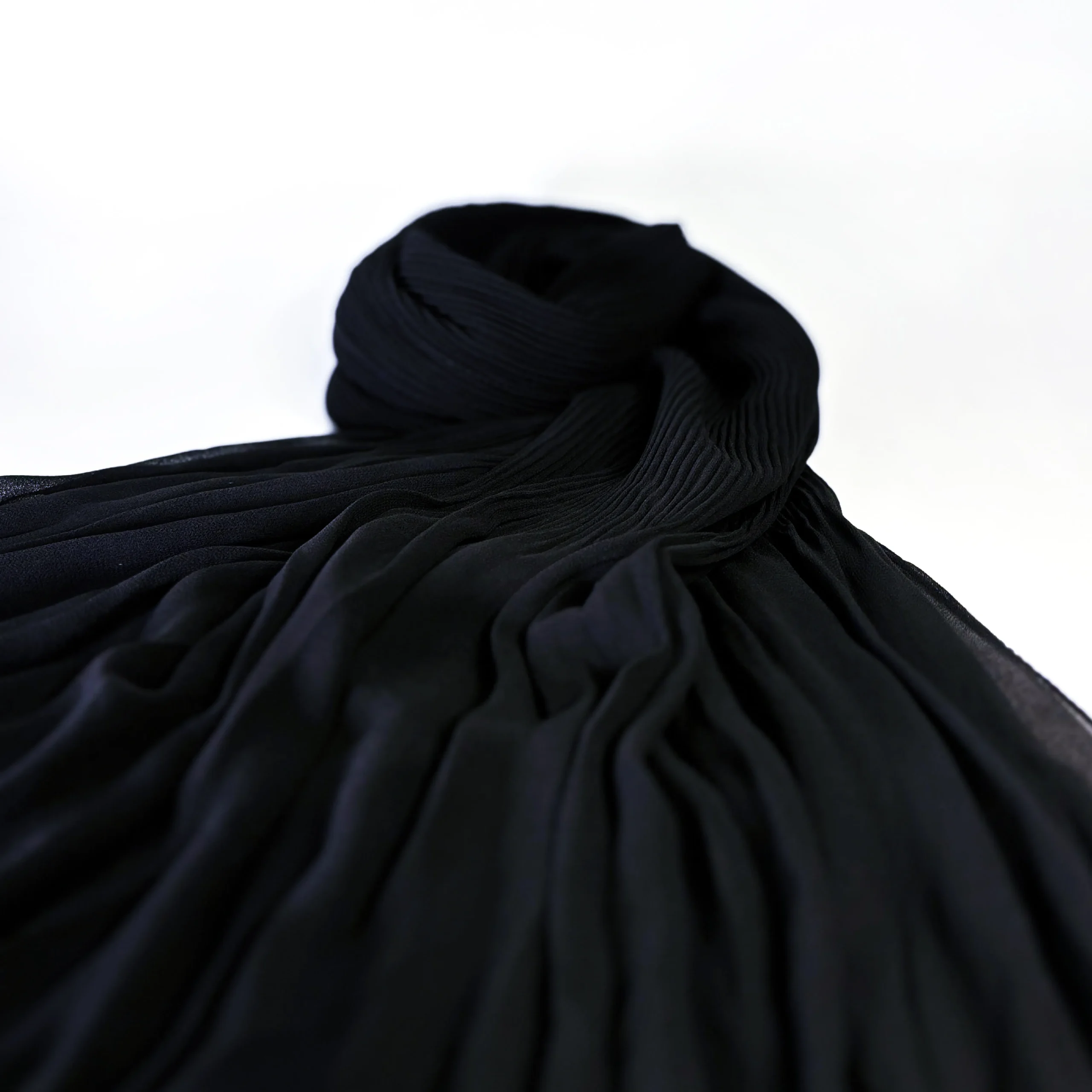 Pleat Black Cascade Light Chiffon Hijab (2) Pleat Black Cascade Light Chiffon Hijab