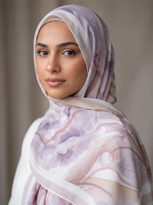 Blush Horizon Printed Hijab Shawl by Abaqy online hijab store in USA