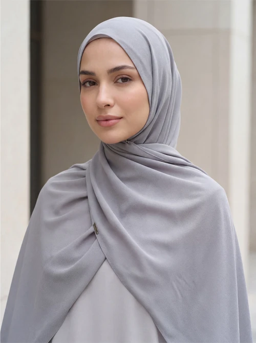 Cloudy Gray Crepe Georgette Hijab Shawl by Abaqy Hijab online Store in USA
