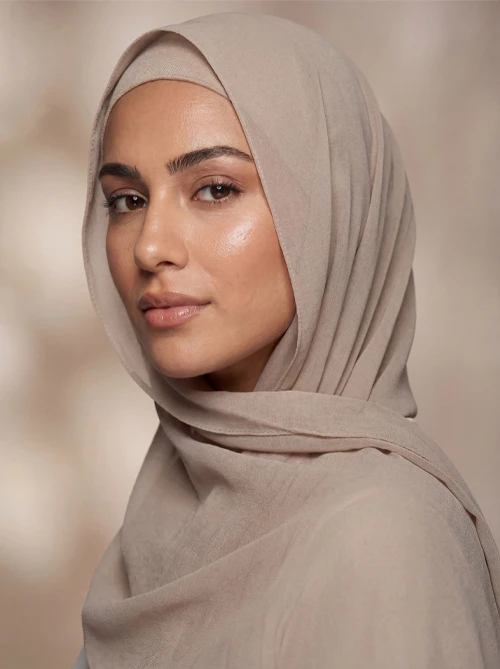 Nude Beige Premium Chiffon Hijab Shawl by Abaqy Hijab in USA