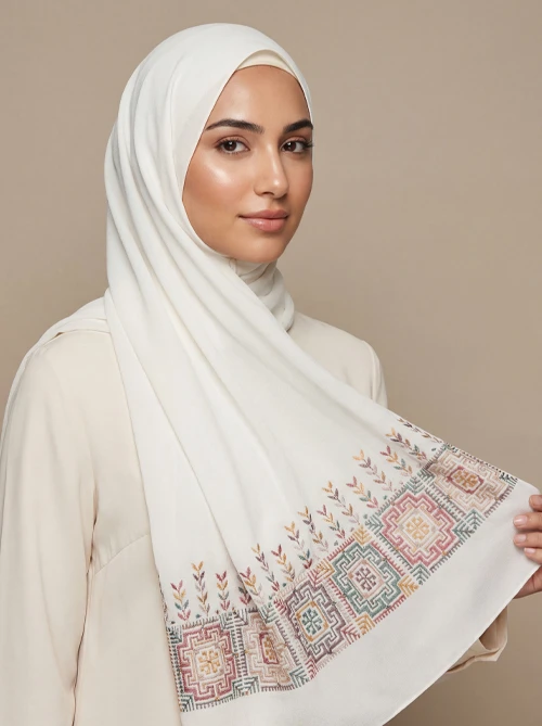 Traditional Embroidered Hijab Shawl by Abaqy Online Hijab Store in USA